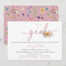 Vildblomma Rosa Baby Shower Inbjudan