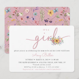Vildblomma Rosa Baby Shower Inbjudan