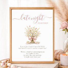 Vildblomma Rosa Båge Bebis Shower Sena Nattblöjor Poster