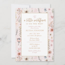 Vildblomma Rosa Bebis Shower Inbjudningar