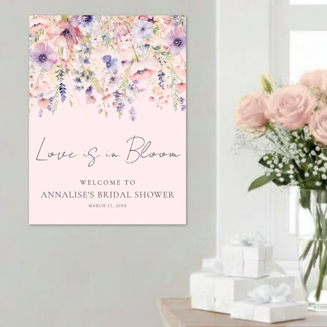 Vildblomma Rosa Blommig Bröllopsfest Poster (Wildflower Blush Pink Floral Bridal Shower Poster)