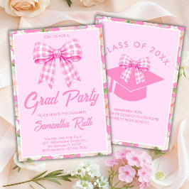 Vildblomma Rosa Gingham-slinga Examenfest Inbjudningar