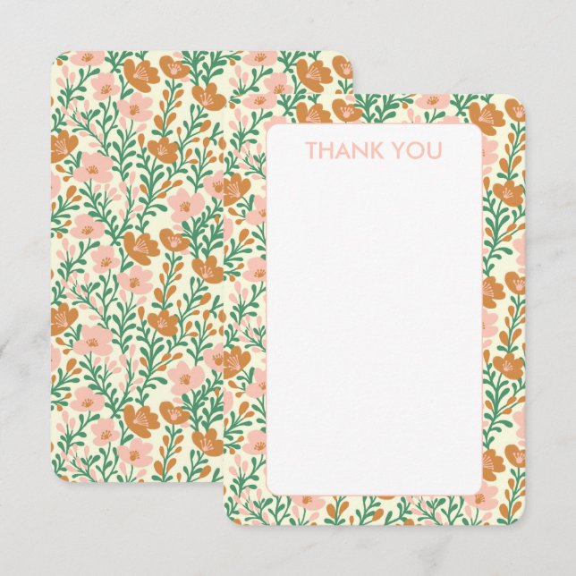 Vildblomma Rosa Gröna Blommor Elegant Blommig Anpa Tack Kort (Fram/baksida)