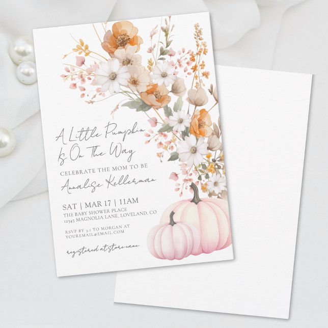 Vildblomma Rosa Pumpa Bebisbyte Inbjudningar (Wildflower Pink Pumpkin Baby Shower Invitation )