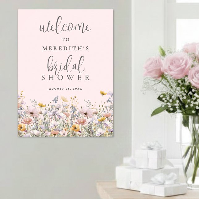 Vildblomma Rosabröllopsshower Poster (Wildflower Blush Pink Bridal Shower Poster )