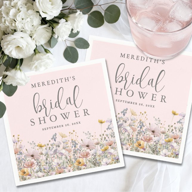 Vildblomma Rosenskär Bröllopsdusch Pappersservett (Wildflower Blush Pink Bridal Shower Napkins )