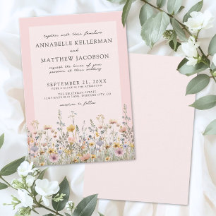 Vildblomma Rosenskiftande Rosa Blommig Bröllop Inbjudningar