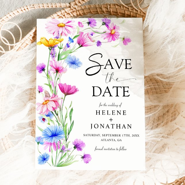 Vildblomma Rustik Boho Akvarell Elegant Bröllop Spara Datumet (Wildflower Rustic Boho Watercolor Elegant Wedding Save The Date)