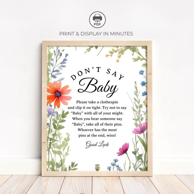 Vildblomma "Säg inte Baby" Baby Shower Spel skylt (Skapare uppladdad)