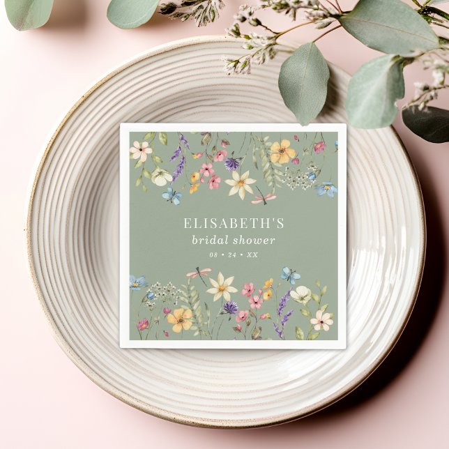 Vildblomma Sage Grön Bröllopsdusch Pappersservett (Skapare uppladdad)