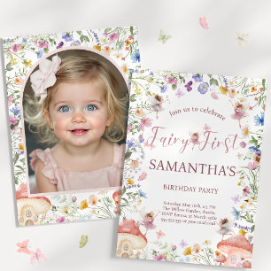 Vildblomma Sagoträdgård 1-års Födelsedags Fotoinbj Inbjudningar