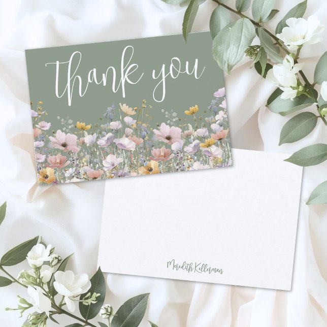 Vildblomma Salvia Grön Tack Kort (Wildflower Sage Green Thank You Card)