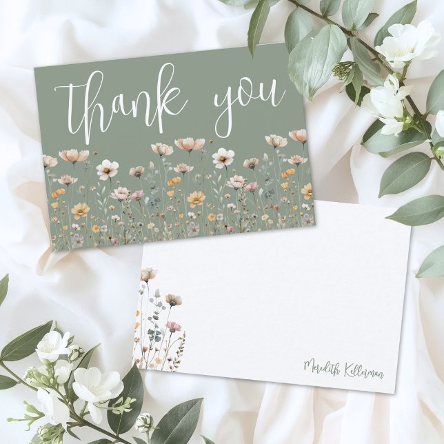 Vildblomma Salvia Grön Tack Kort (Wildflower Sage Green Thank You Card)