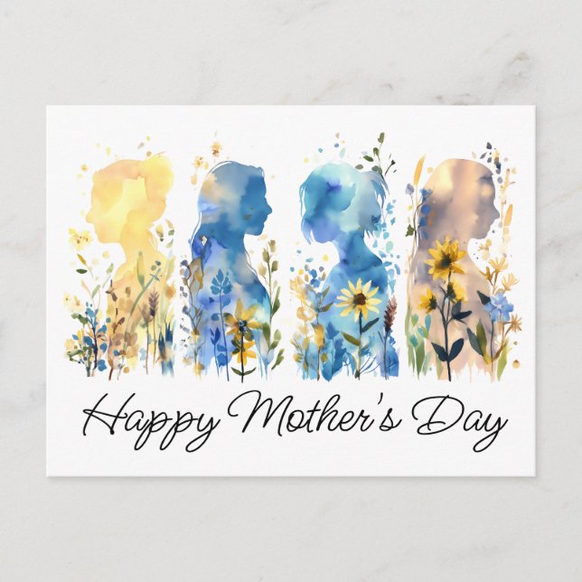 Vildblomma Silhuett Mors Dag Vykort (Framsida)