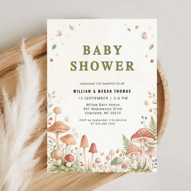 Vildblomma Skogs Svamp Baby Shower Inbjudningar (Skapare uppladdad)