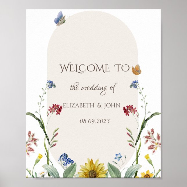 Vildblomma Solros Fjärilar Poster (Framsidan)