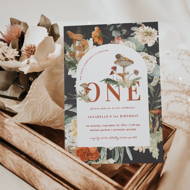 Vildblomma Svamp | Boho 1-års födelsedag Inbjudningar (Skapare uppladdad)
