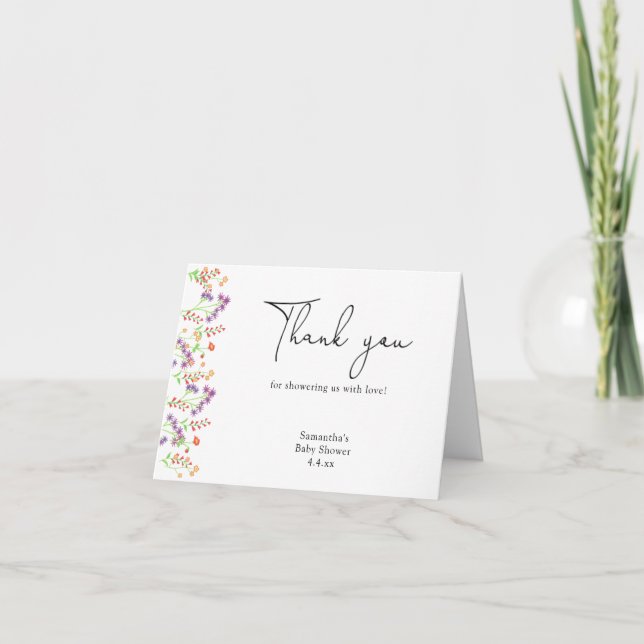 Vildblomma tack baby shower kort (Framsida)