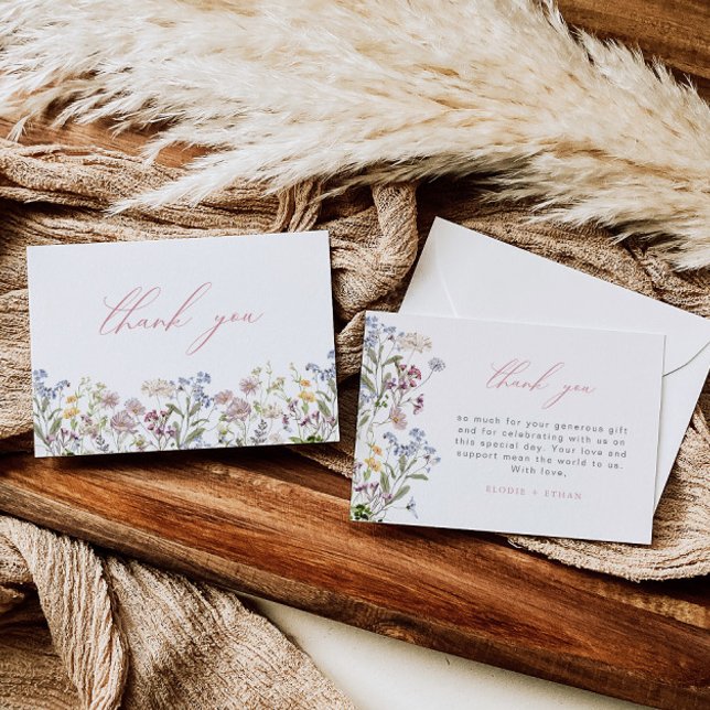 Vildblomma Tacksamhetskort Rosa Blommor Boho Blomm Tack Kort (Skapare uppladdad)