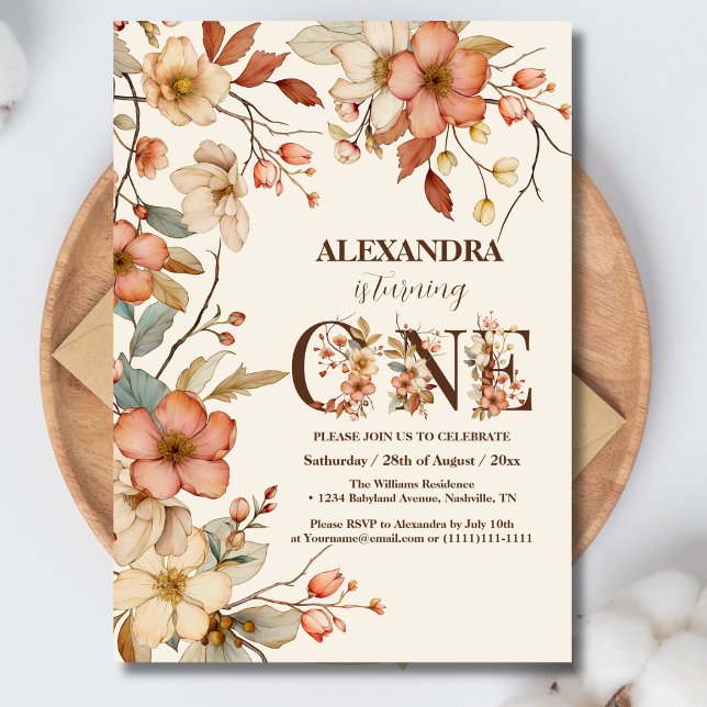 Vildblomma Temaflicka 1-årsdag Inbjudningar (Skapare uppladdad)