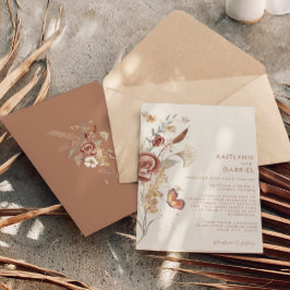 Vildblomma Terrakotta Blommig Vattenfärg Bröllop Inbjudningar