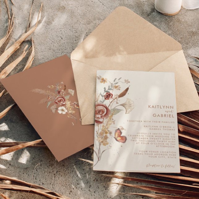 Vildblomma Terrakotta Blommig Watercolor Bröllop Inbjudningar (Skapare uppladdad)