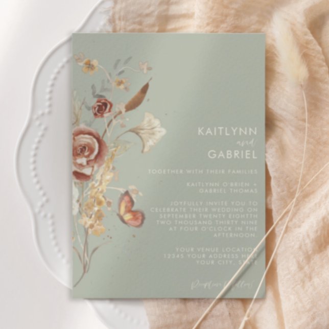 Vildblomma Torkad Blommig Salvia Akvarell Bröllop Inbjudningar (Skapare uppladdad)