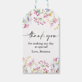 Vildblomma trädgård tema flicka akvarell födelseda presentetikett