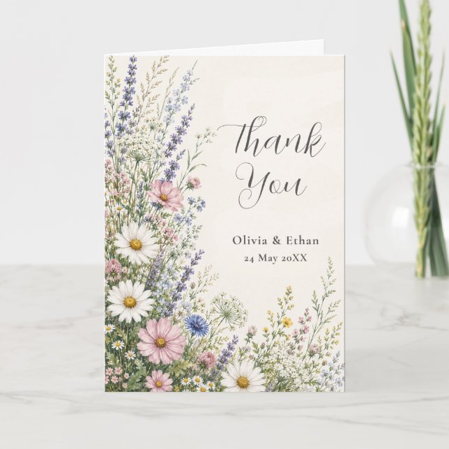 Vildblomma Vår Äng Bröllop Tacksamhetskort Tack Kort (Framsida)