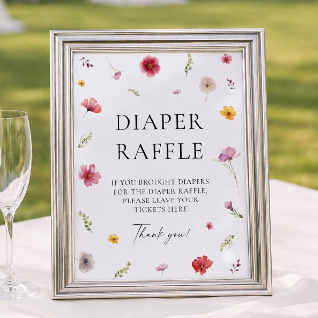 Vildblomma Vår Baby Shower Blöja Lotteri Spel Poster (Skapare uppladdad)