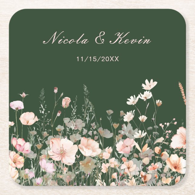 Vildblomma Vår Blommig Bricka Underlägg Papper Kvadrat (Framsidan)