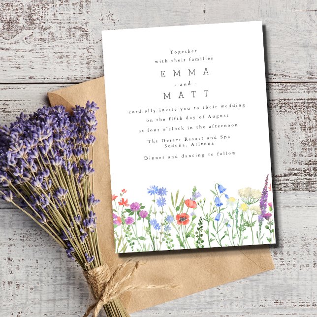 Vildblomma Vår Boho Trädgård Bröllop Inbjudningar (Wildflower Spring Boho Garden Wedding Invitation)