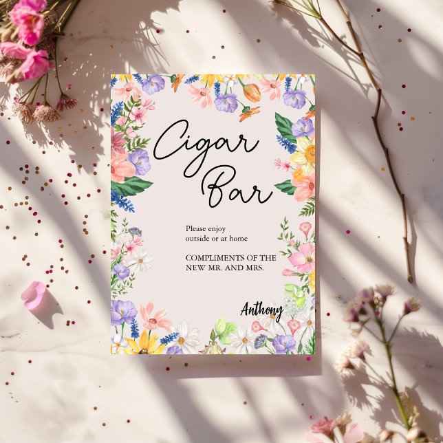 Vildblomma Vår Bröllop Cigarr Skylt Kort (Skapare uppladdad)