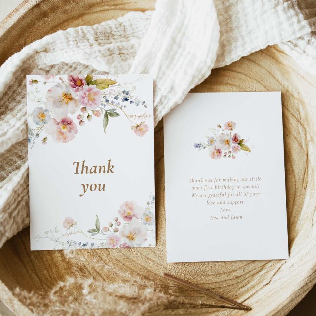 Vildblomma Vår Födelsedags Tack-kort Tack Kort (Boho wildflower Baby Shower thank you card)