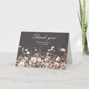 Vildblomma Vår Rosafärgad Blommig Bröllop Tack Kort
