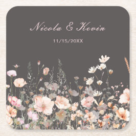 Vildblomma vår rosenskär blomsterbröllop underlägg papper kvadrat