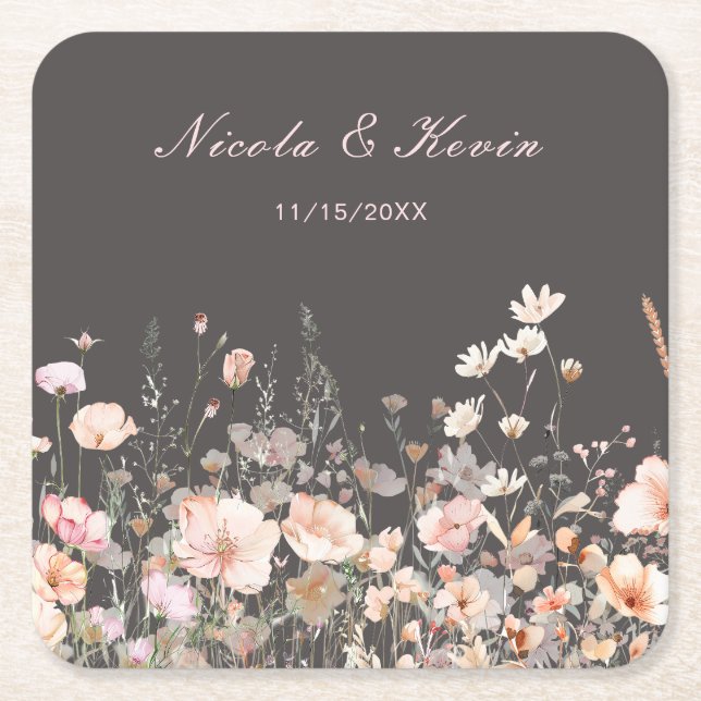 Vildblomma vår rosenskär blomsterbröllop underlägg papper kvadrat (Framsidan)