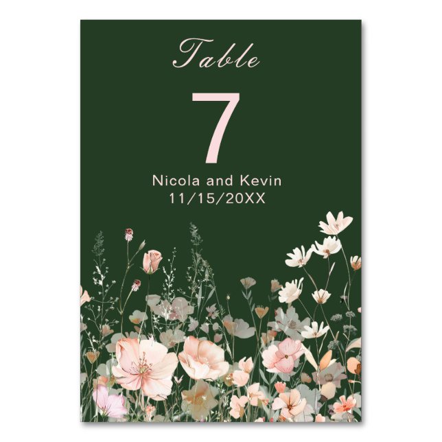 Vildblomma Vår Rosenskugga Blommig Bröllop Bordsnummer (Framsidan)
