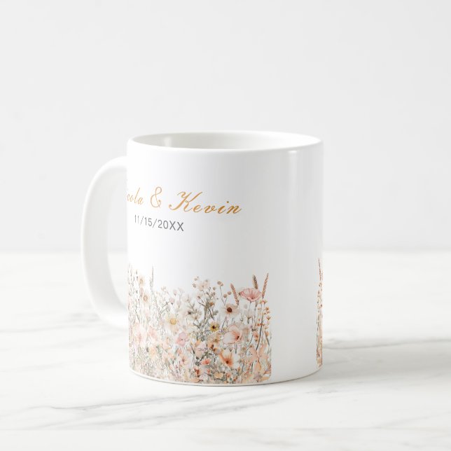 Vildblomma Vår Rosenskugga Blommig Bröllop Kaffemugg (Framsida vänster)