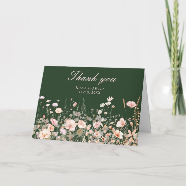 Vildblomma Vår Rosenskugga Blommig Bröllop Tack Kort (Framsida)