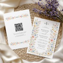 Vildblomma Vattenfärg Blommig QR-kod Bröllop