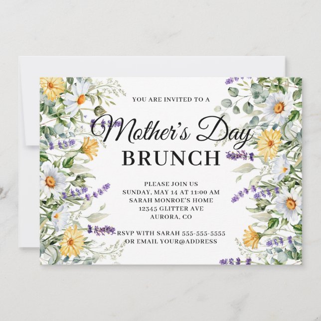 Vildblomma Vattenfärg Morsdag Brunch Inbjudningar (Framsida)