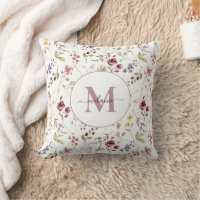 Vildblomma Vit Mauve Monogrampresent Kastkudde