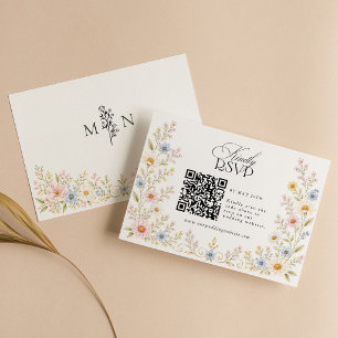 Vildblomma Watercolor Blommig Bröllops QR-kod OSA Kort