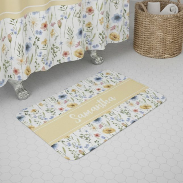 Vildblomma Watercolor Boho Färgglad Monogram  Badrumsmatta (Skapare uppladdad)