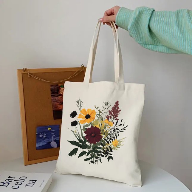 Vildblommabag, Blommig födelsedagspresent till hen Tygkasse (wildflower Gift for mom, girl, women, Mothers day gift, Graduation gift, birthday gift for her)