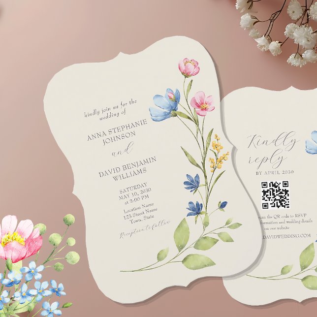Vildblommabridal inbjudan med QR-kod (Skapare uppladdad)