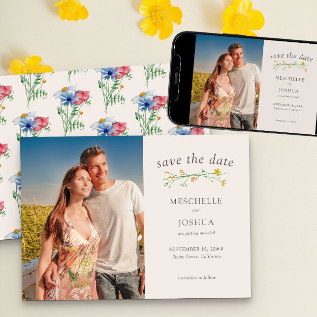 Vildblommabrollop Boho Country Blommig Foto Spara Datumet (Save the Date photo card from my Wildflower Charm weddding collection)