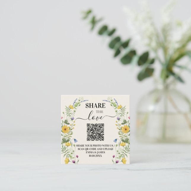 Vildblommabrollops QR-kod Foto Tilläggskort (Stående Fram)