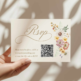 Vildblommabryllop RSVP-kort med QR-kod OSA Kort